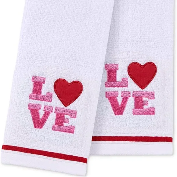 Martha Stewart Embroidered "Love" Set of 2 Guest Towels - Picture 1 of 1